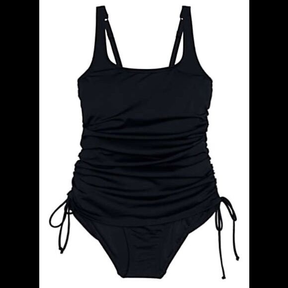 Land’s End Plus Regular size Swimsuit adjustable one piece dress panty Black Var - Picture 3 of 6